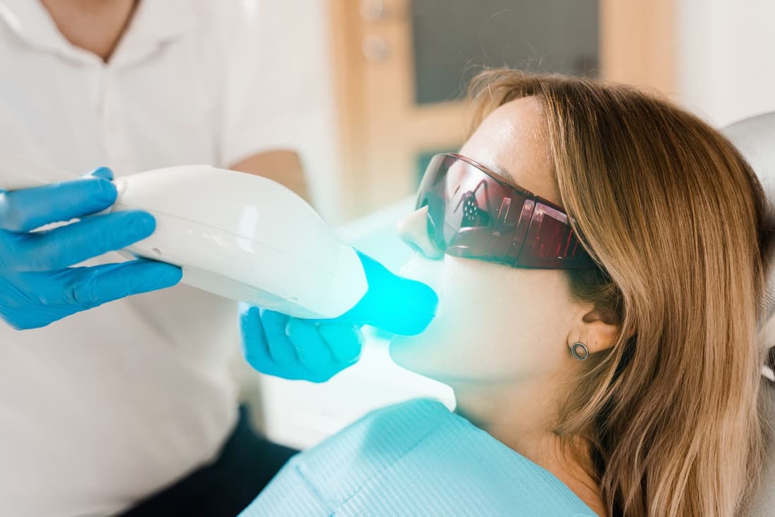 Fluoride treatment being applied at Braswell Family Dentistry in Perry, GA